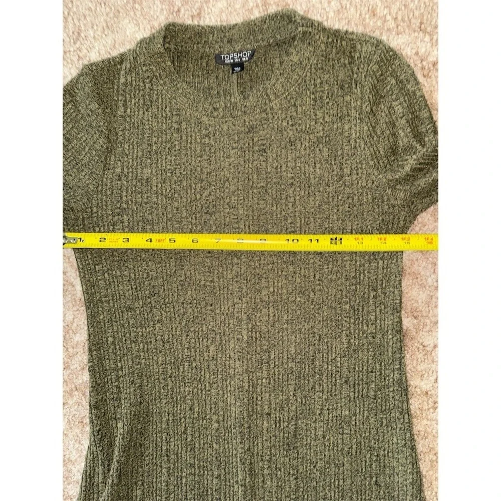 Topshop‎ Sweater Dress Womens Size 4 Olive Green Ribbed Knit Long Sleeve A line